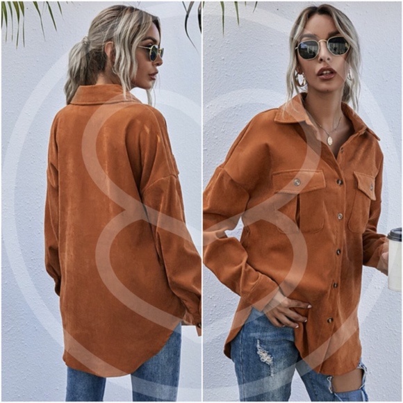 dusty blue Corduroy button down light fall jacket - Picture 6 of 9